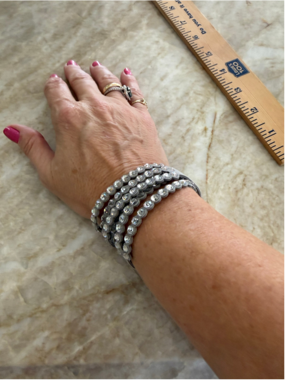 Swarovski 3 row Crystal Wrap Bracelet Grey Silver snap closure Slake deluxe